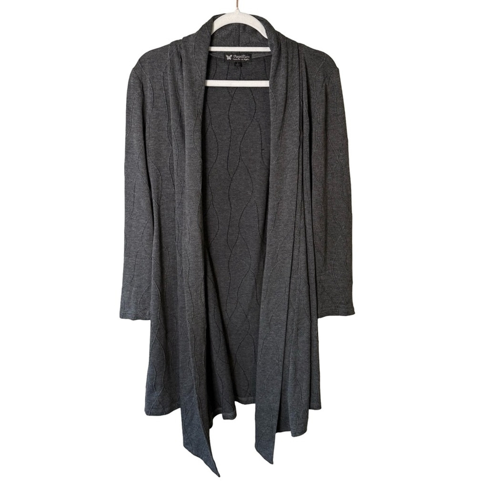 Papillon Blanc Charcoal Drape Open Cardigan Size S Minimalist Neutral Cozy